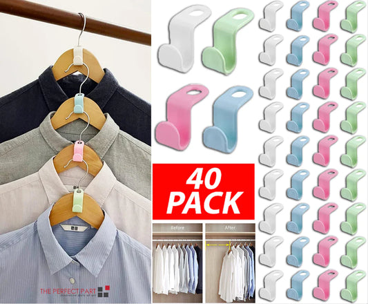 40PCS Clothes Hanger Connector Hooks – Space-Saving Closet Organizer for Hangers, Belts, Bags & Accessories