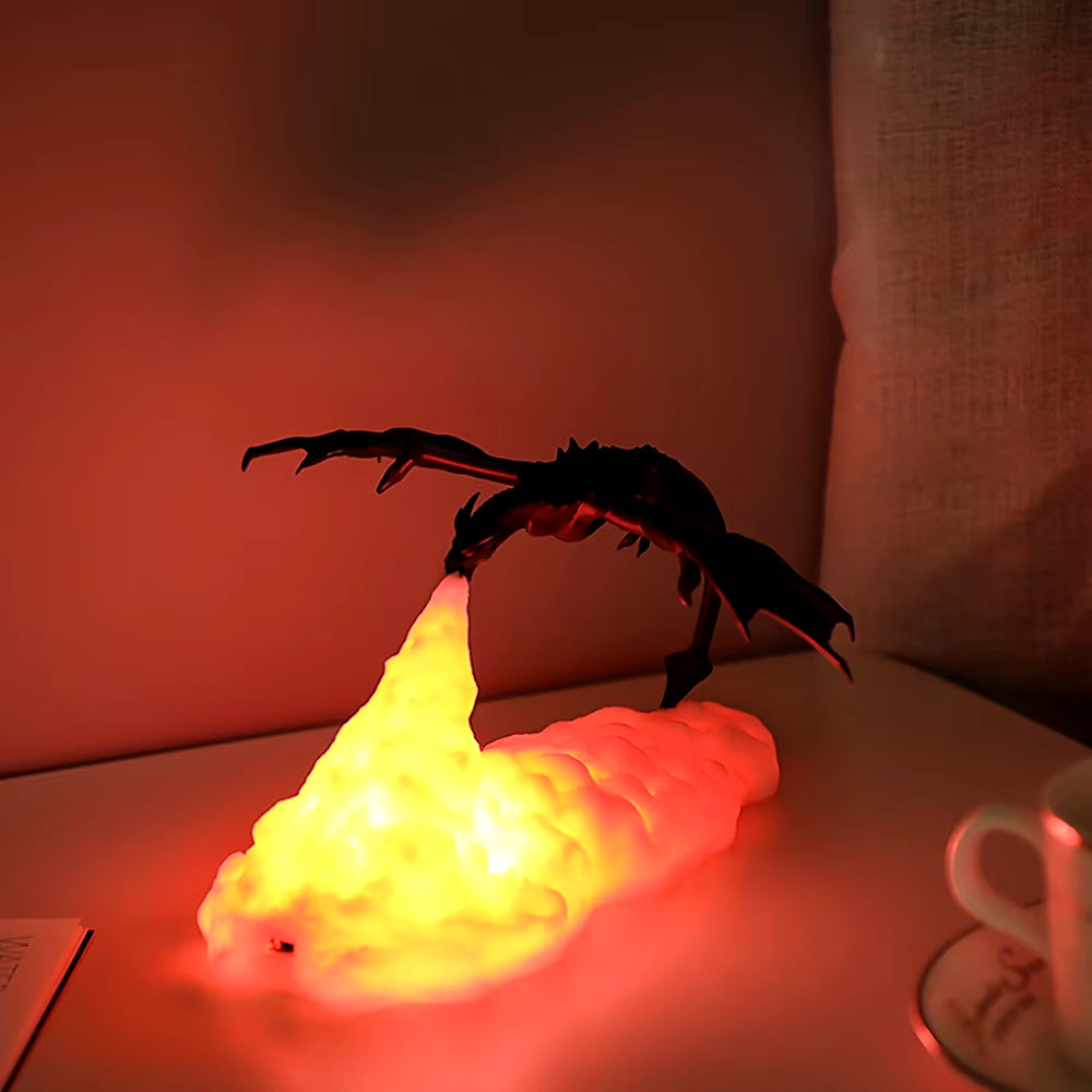 3D Fire Dragon LED Lamp – USB Rechargeable Fantasy Night Light for Gaming, Kids, & Home Decor