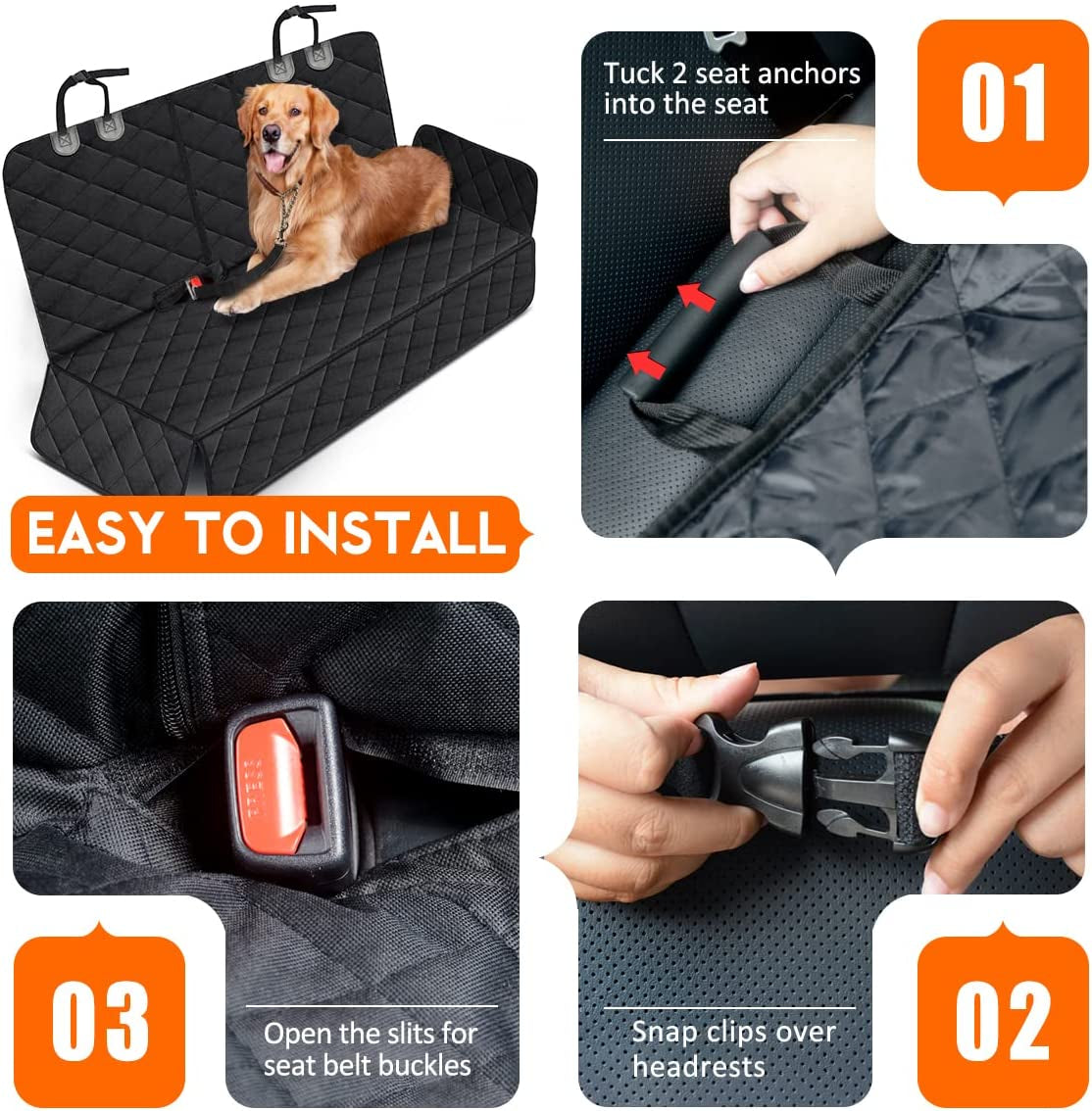 Waterproof Dog Car Seat Cover – Back Seat Protector for Cars, Trucks & SUVs, Non-Slip, Fits Middle Armrest, Pet & Kid Friendly – Black