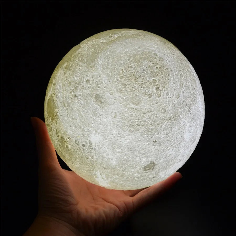 3D Printed Moon Lamp – Rechargeable Color-Changing LED Night Light with Wooden Stand | Touch Control Home Decor & Gift