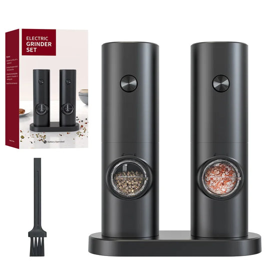 Electric Automatic Salt & Pepper Grinder Set with LED Light – Battery Powered Gravity Spice Mill, Adjustable Coarseness