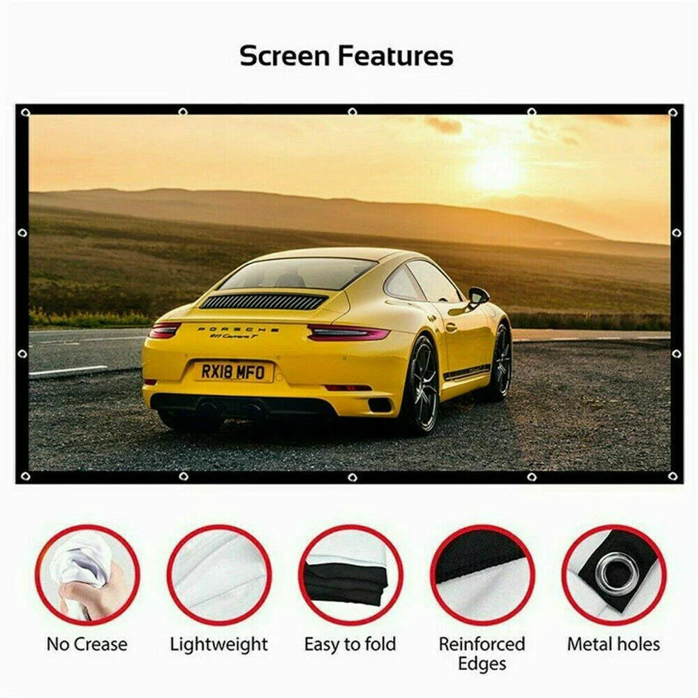 HD Foldable Projector Screen 16:9 - Portable Home & Outdoor Theater Display (60–150 inch)