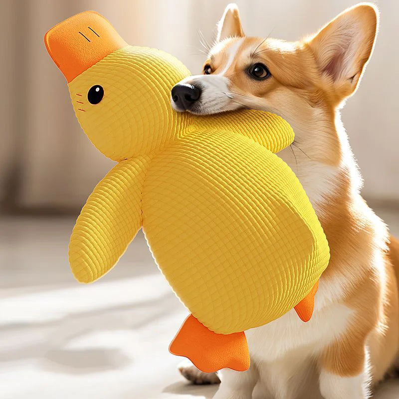 Plush Cartoon Duck Dog Toy – S/M/L Soft Chew Toy with Squeaker, Bite-Resistant & Teeth-Cleaning Pet Plush