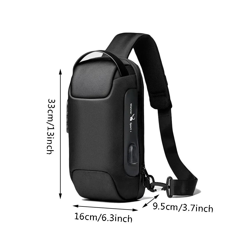Anti-Theft Crossbody Shoulder Bag with USB Charging Port – Waterproof Oxford Travel Chest Pack for Men & Women