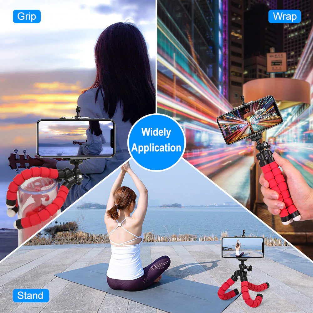 Flexible Mini Tripod Stand for Phone – Lightweight Octopus Tripod with Phone Holder Clip