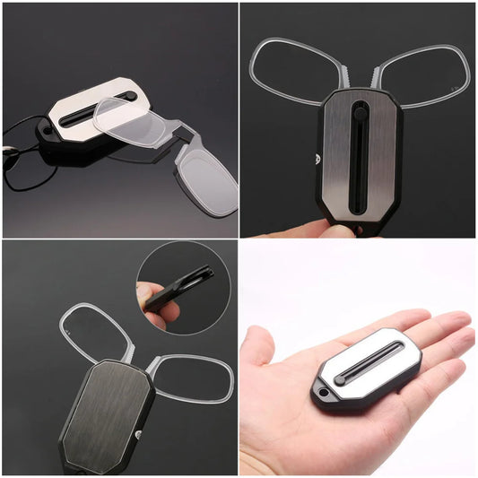 Ultra-Light Clip-On Nose Reading Glasses with Keychain Case | Foldable Legless Pocket Readers +1.0 to +4.0