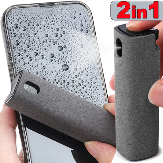 2-in-1 Microfiber Screen Cleaner Spray Bottle – Portable Cleaning Tool for Phone, Tablet, Laptop & Glasses