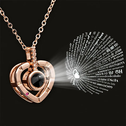 Projection Necklace – 100 Languages “I Love You” Pendant | Romantic Couple Jewelry Gift for Girlfriend or Lover