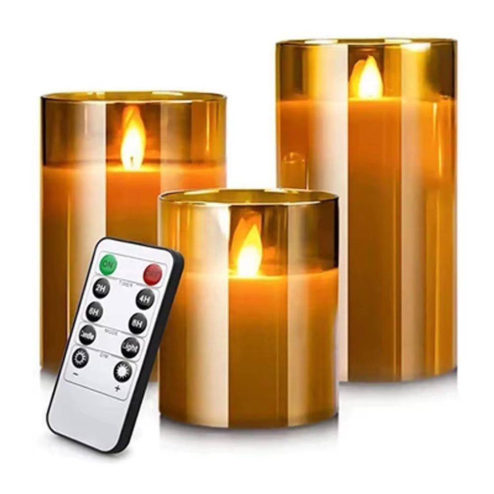 LED Flameless Candles with Remote & Timer – Acrylic Flickering Electronic Candle Set (3-Piece) for Christmas, Weddings & Home Decor