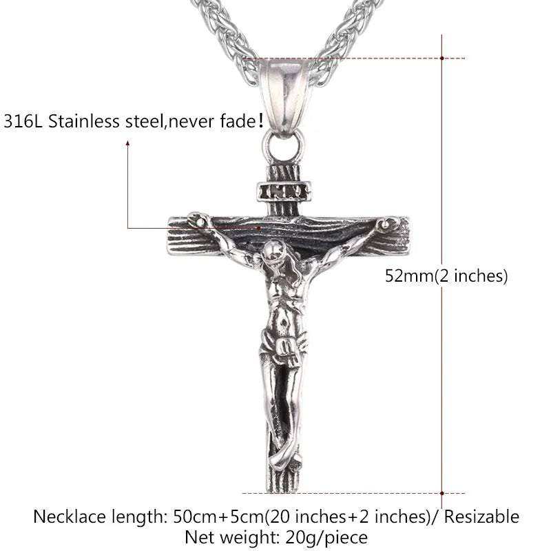 Stainless Steel Crucifix Cross Pendant Necklace – Gold Plated INRI Jesus Piece for Women & Men | Faith Religious Jewelry
