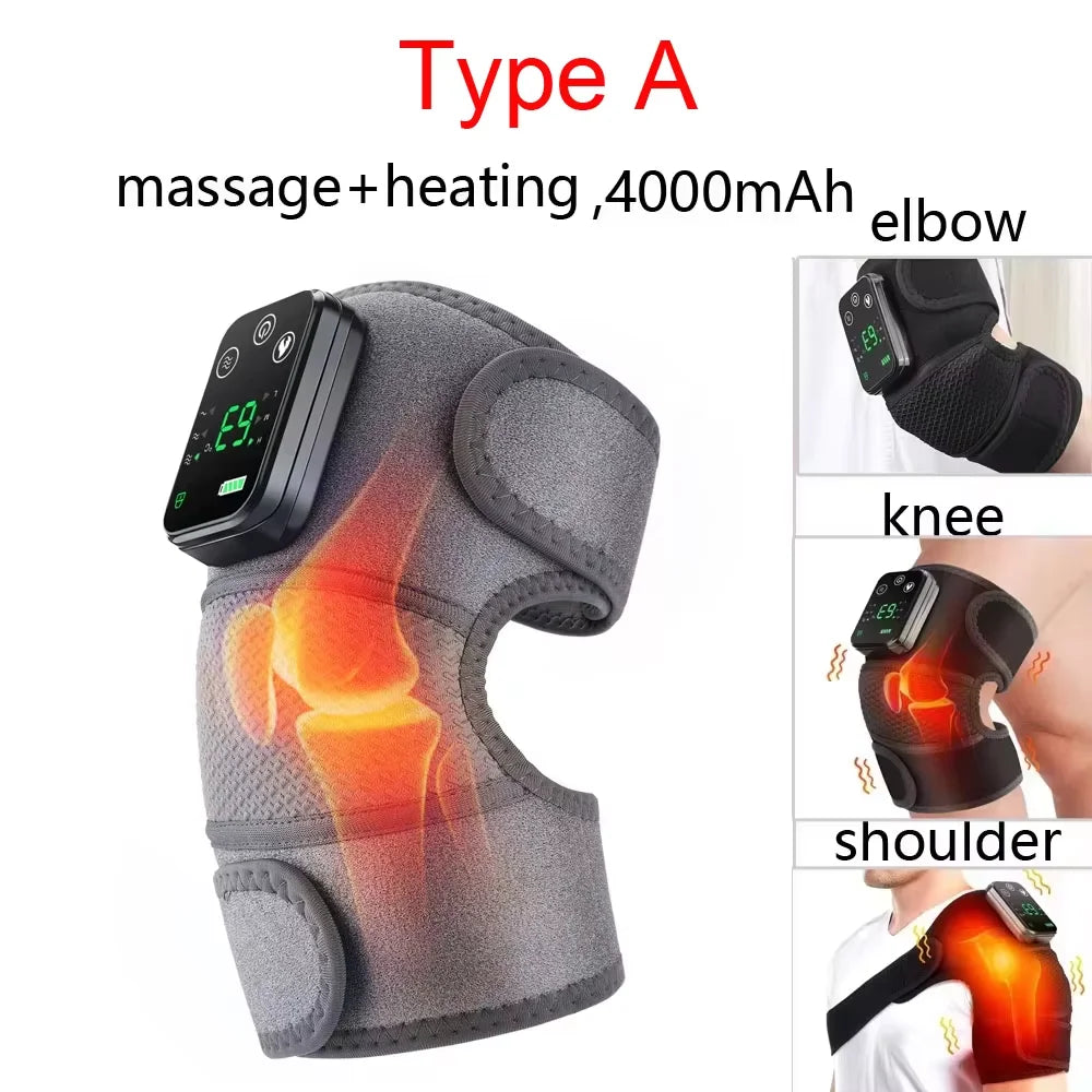 3-in-1 Electric Heated Knee Massager with Vibration | Wireless 4000mAh Rechargeable Physiotherapy Pad for Knee, Shoulder & Elbow Pain Relief