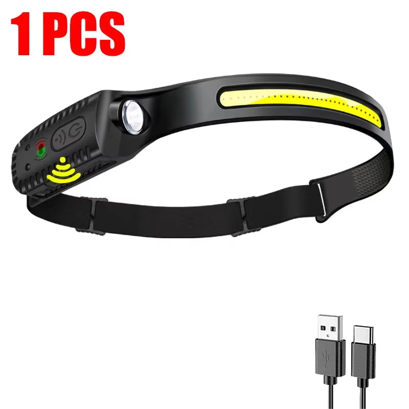 USB Rechargeable LED Sensor Headlamp | XPE+COB Waterproof Headlight for Camping, Fishing, Running & Outdoor Work