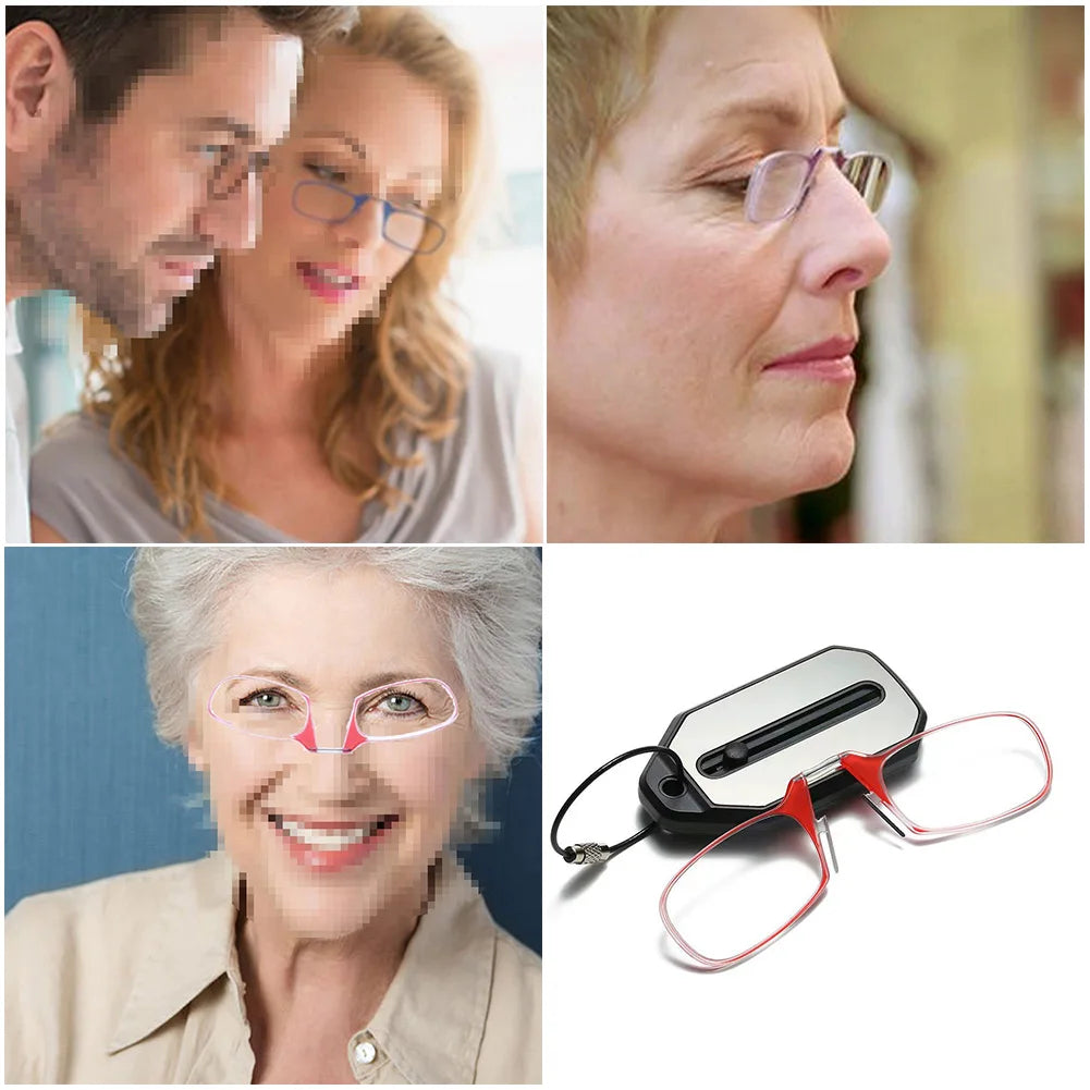 Ultra-Light Clip-On Nose Reading Glasses with Keychain Case | Foldable Legless Pocket Readers +1.0 to +4.0