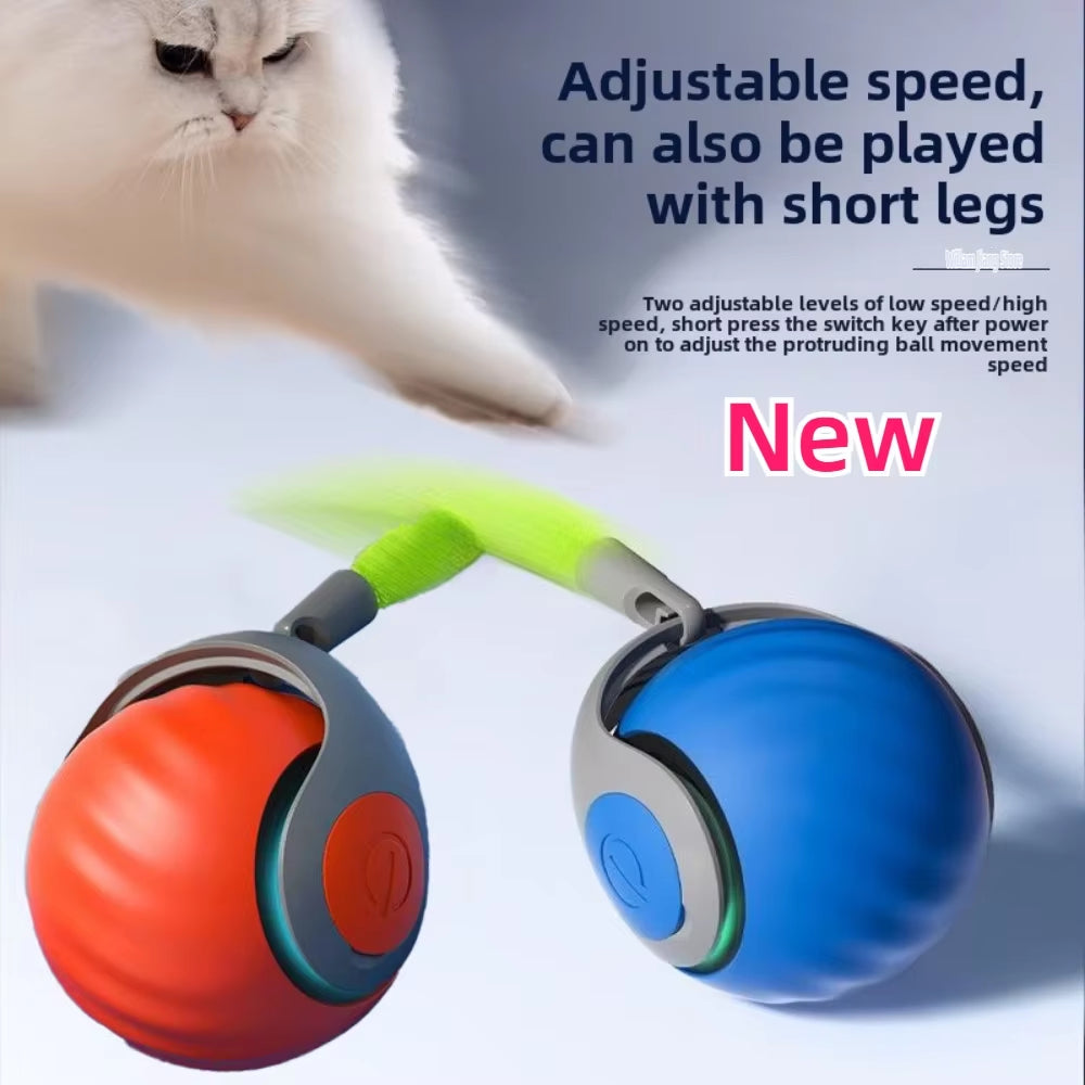 Smart Cat Toy Ball – USB Rechargeable Interactive Rolling Ball with Feather Tail, Dual-Speed & Smart Mode