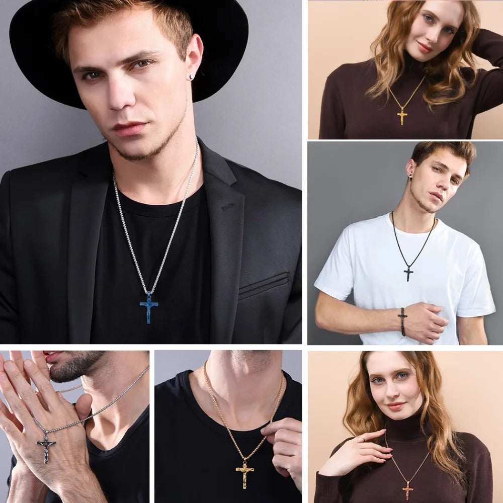 Stainless Steel Crucifix Cross Pendant Necklace – Gold Plated INRI Jesus Piece for Women & Men | Faith Religious Jewelry