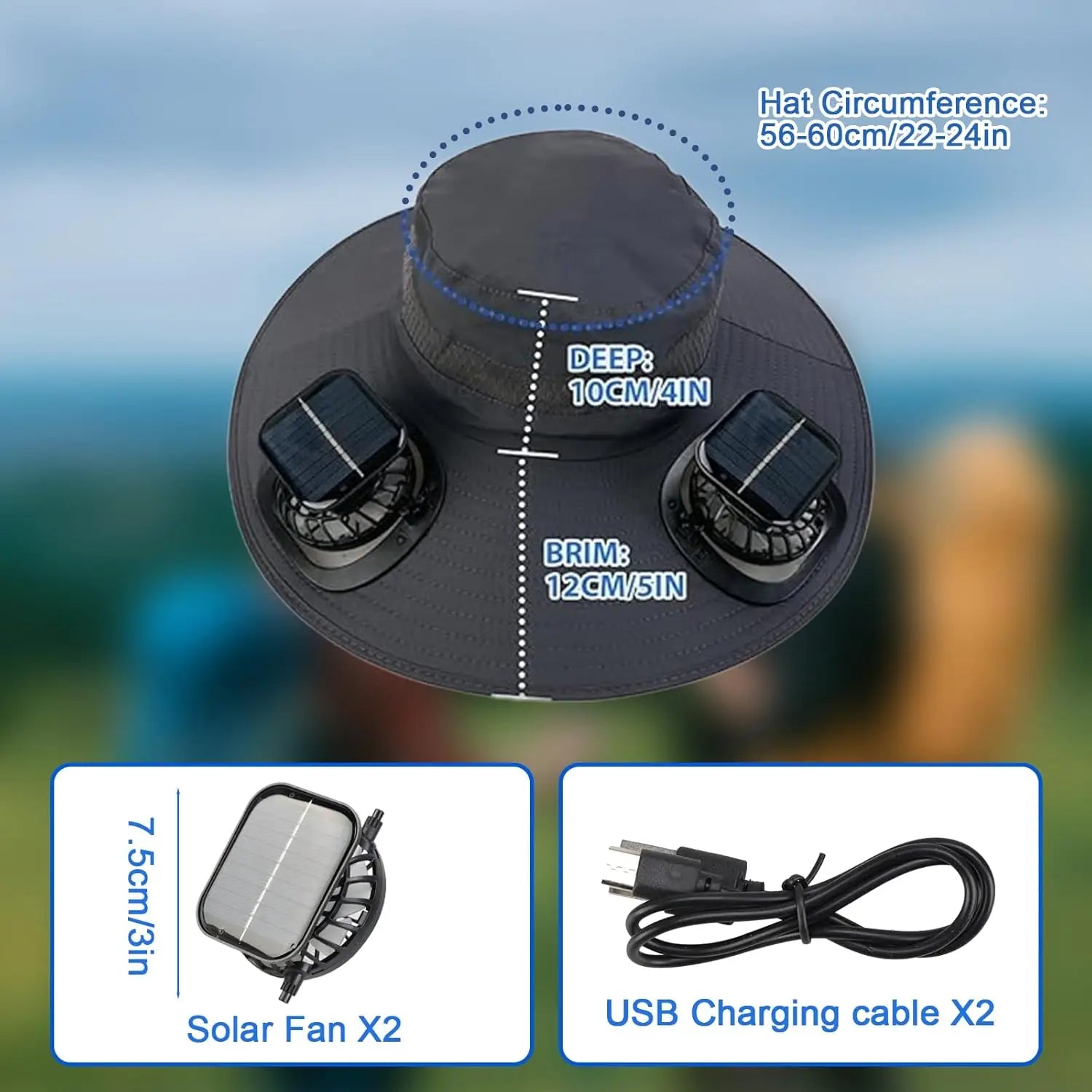Wide Brim Solar Fan Hat with Dual Fans – UPF50+ Adjustable Sun Hat for Men & Women | USB & Solar Powered for Fishing, Hiking, Outdoor