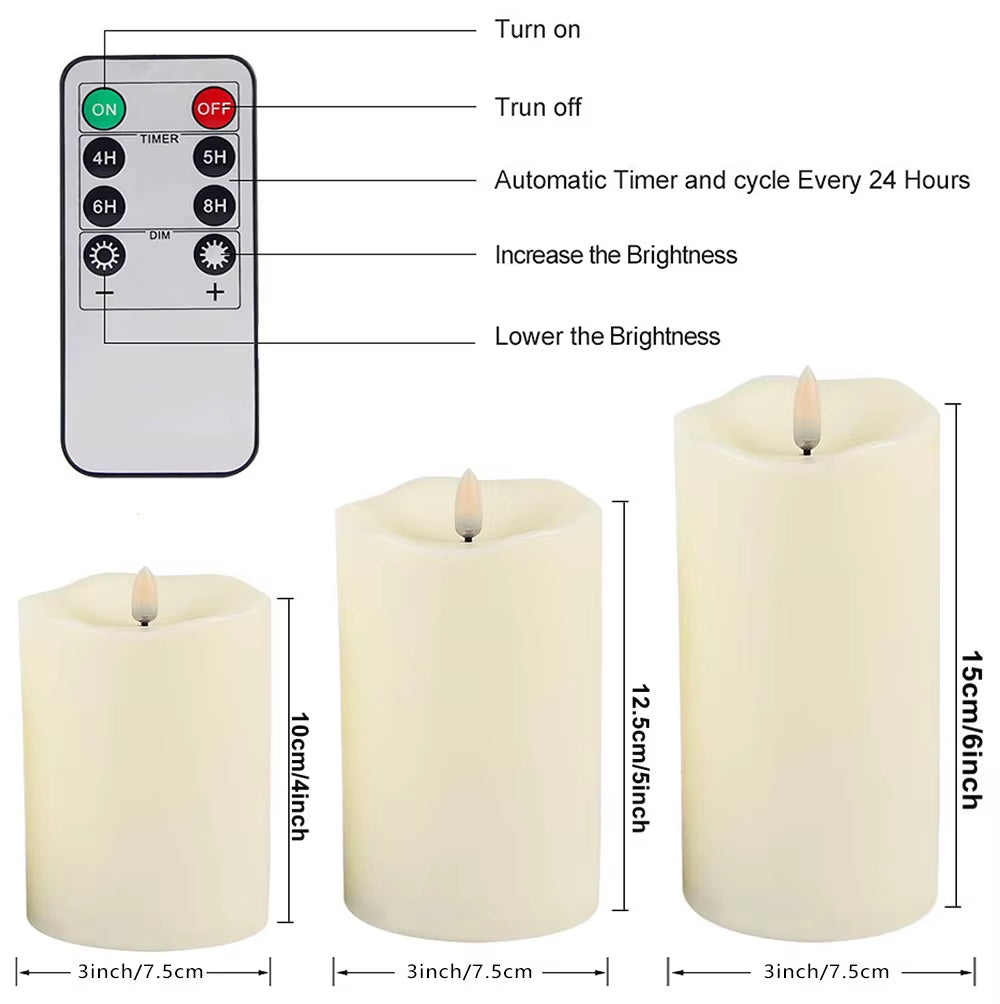 LED Flameless Candles with Remote & Timer – Acrylic Flickering Electronic Candle Set (3-Piece) for Christmas, Weddings & Home Decor