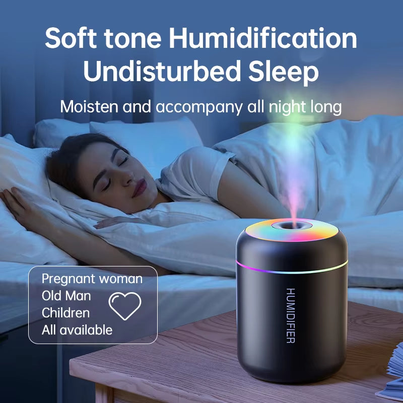 Mini USB Air Humidifier & Essential Oil Diffuser with LED Lights – 180ml Portable Aromatherapy Mist Maker for Home, Car & Bedroom
