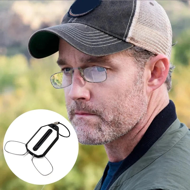 Ultra-Light Clip-On Nose Reading Glasses with Keychain Case | Foldable Legless Pocket Readers +1.0 to +4.0