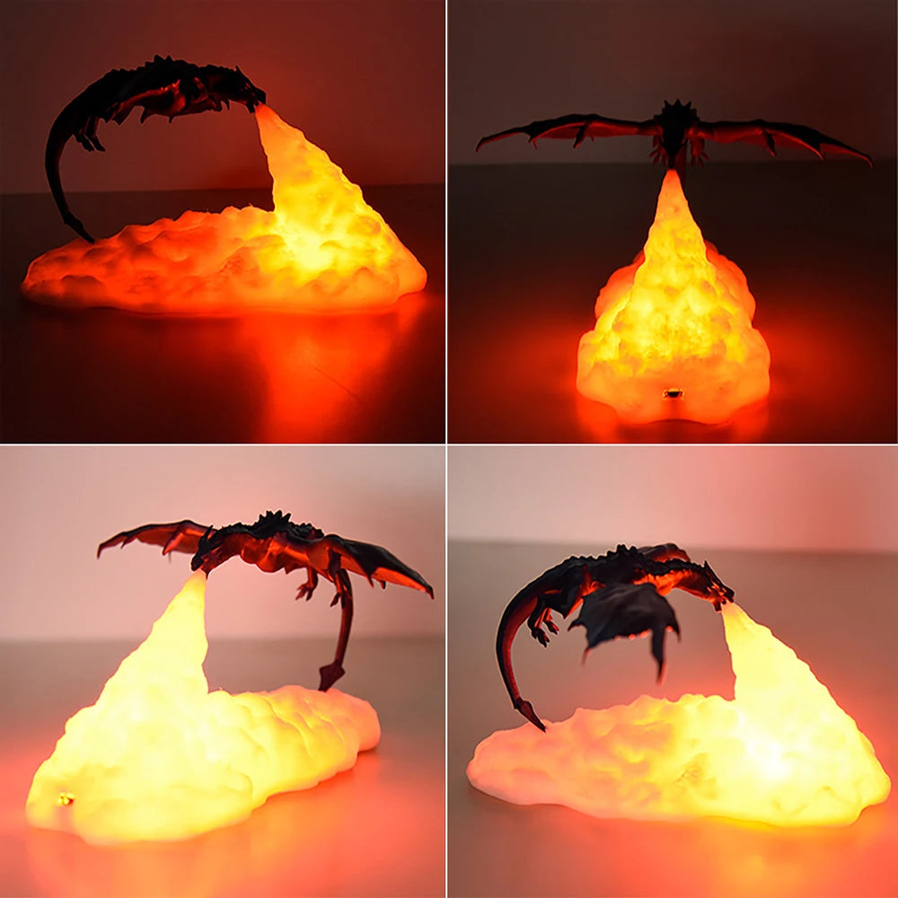 3D Fire Dragon LED Lamp – USB Rechargeable Fantasy Night Light for Gaming, Kids, & Home Decor