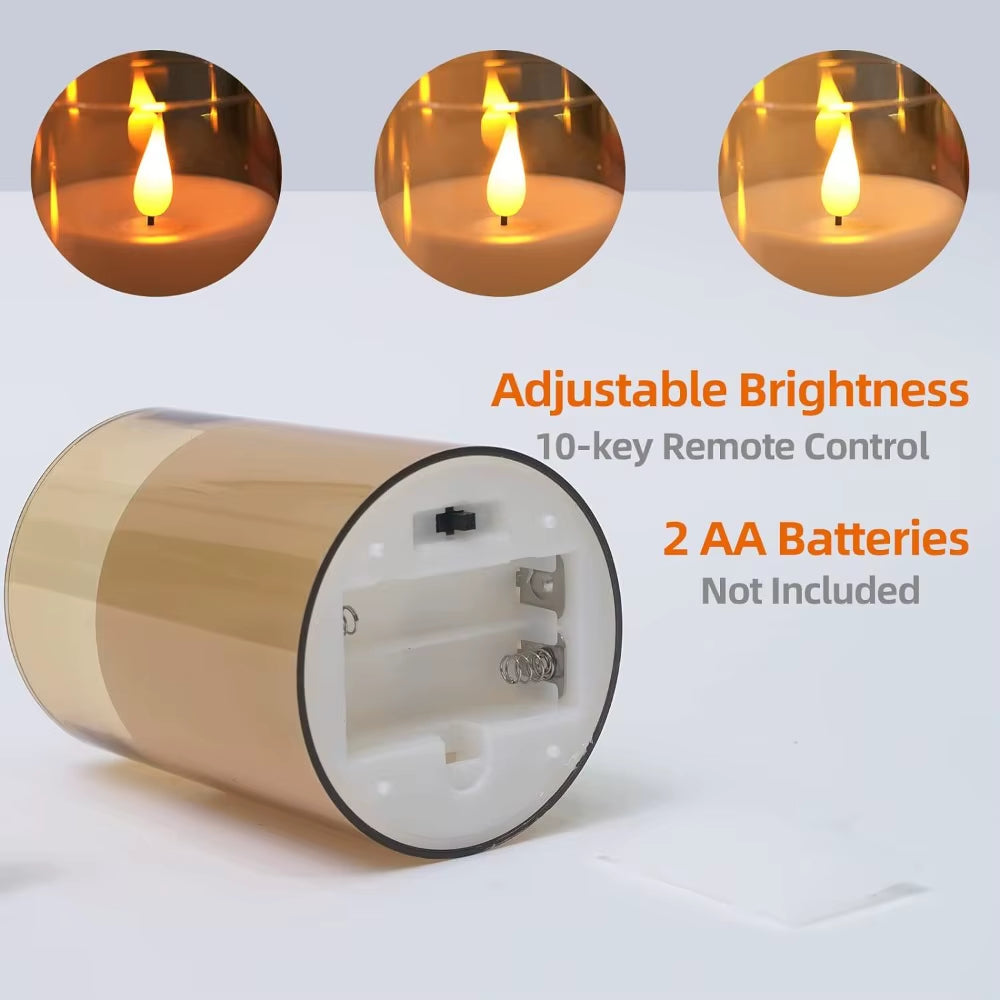 LED Flameless Candles with Remote & Timer – Acrylic Flickering Electronic Candle Set (3-Piece) for Christmas, Weddings & Home Decor