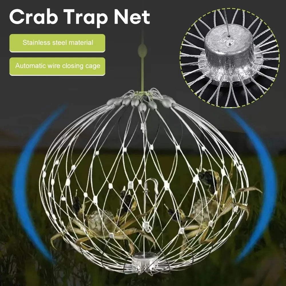 Automatic Folding Fishing Net Cage – Steel Wire Crab Trap for Fish, Shrimp & Shellfish (Saltwater & Freshwater