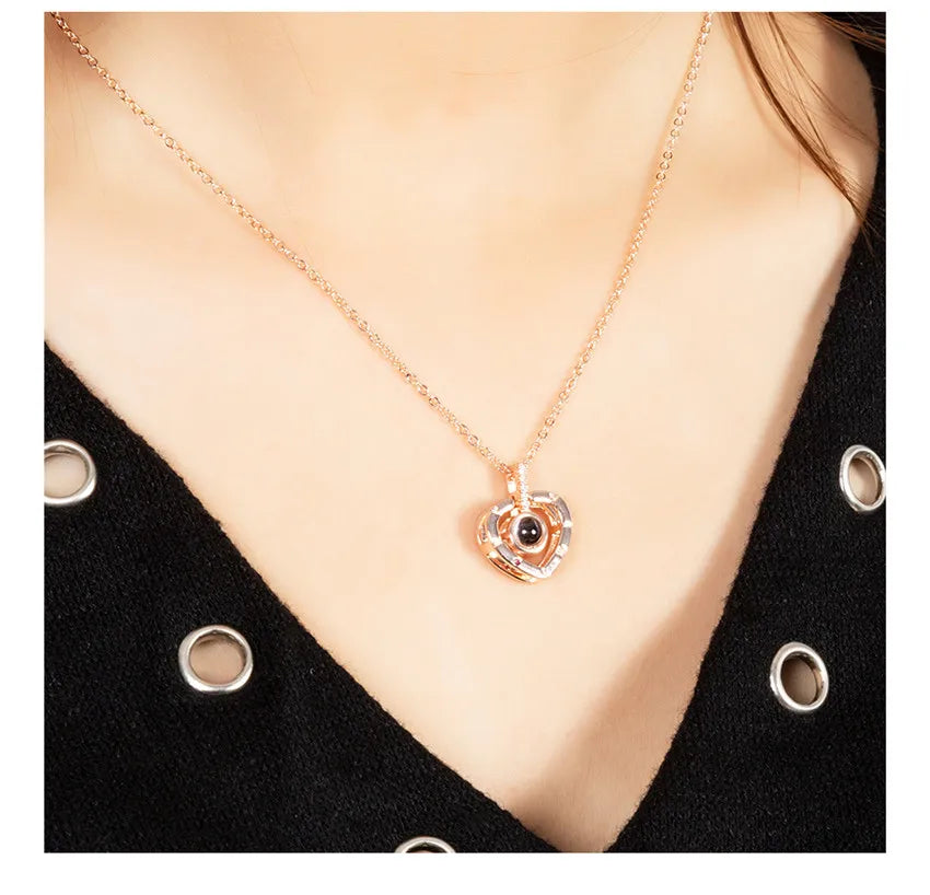 Projection Necklace – 100 Languages “I Love You” Pendant | Romantic Couple Jewelry Gift for Girlfriend or Lover
