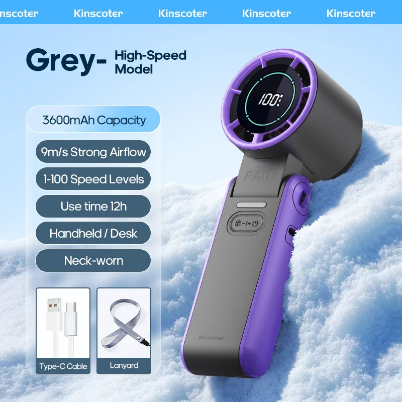 Foldable mini USB rechargeable fan with 100-speed turbo cooling