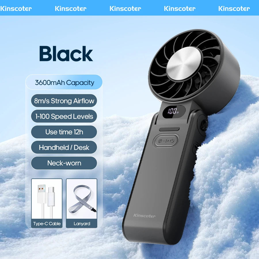 Portable handheld fan with 3600mAh battery and ice cooling for travel