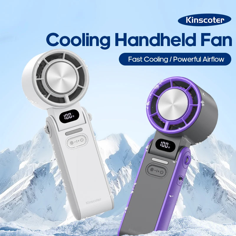 Portable handheld fan with 3600mAh battery and ice cooling for travel