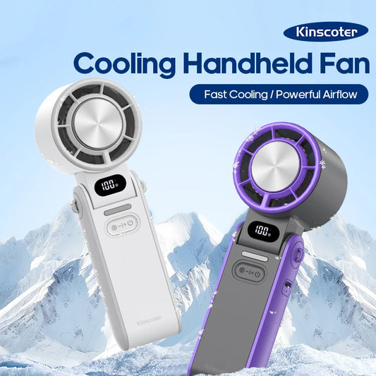 Portable handheld fan with 3600mAh battery and ice cooling for travel